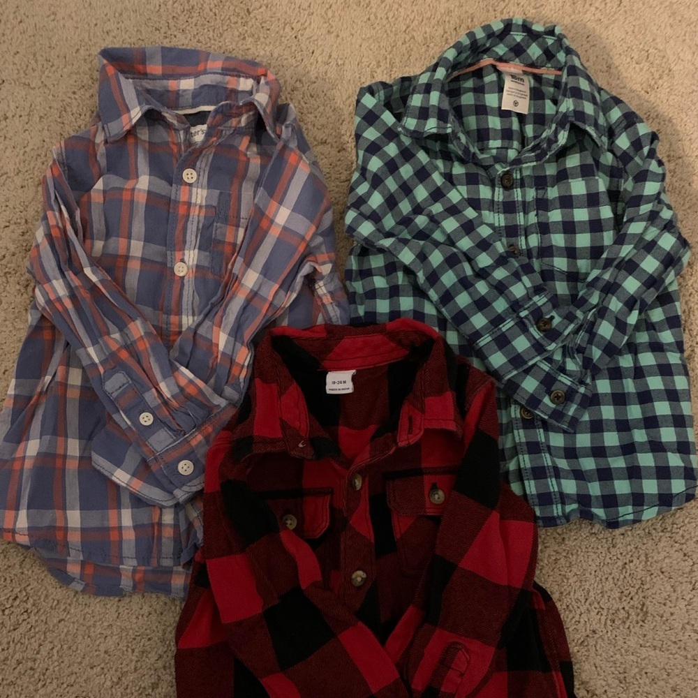 Toddler Boys 18M Plaid Button Up Shirt Lot of 3 Carter’s Old Navy